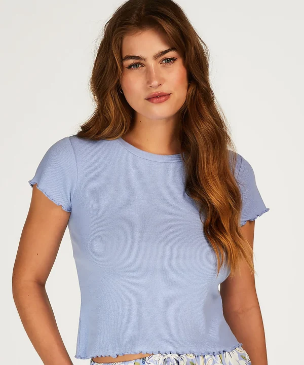 Kurzarm-Top, Rib V-Neck 1