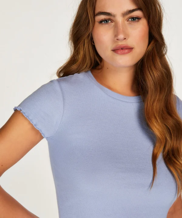 Kurzarm-Top, Rib V-Neck 3