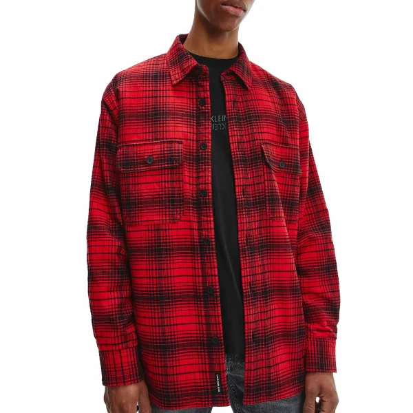 Calvin Klein Sherpa Lined Check Casual Hemd Herren Rot – Schwarz 1