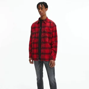 Calvin Klein Sherpa Lined Check Casual Hemd Herren Rot – Schwarz 11