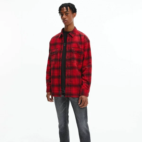 Calvin Klein Sherpa Lined Check Casual Hemd Herren Rot – Schwarz 4