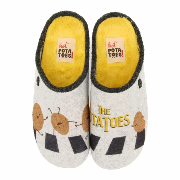 Hot Potatoes Blato Pantoffeln Herren Hellgrau – Braun – Gelb – Schwarz 1