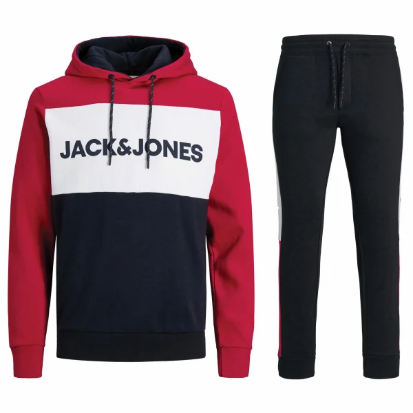 Jack & Jones Logo Blocking Sweat Jogginganzug Herren Rot – Weiß – Schwarz 1