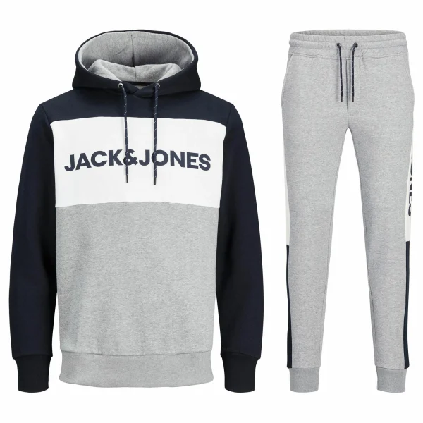 Jack & Jones Logo Blocking Sweat Jogginganzug Herren Marine – Weiß – Hellgrau 1