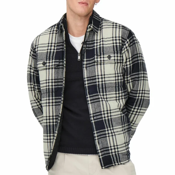 Only & Sons Josh Check Casual Hemd Herren Marine – Weiß 1