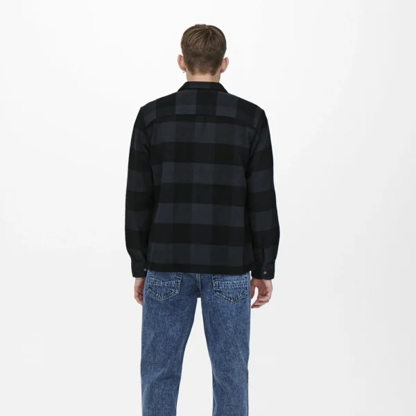 Only & Sons Scott Check Flannel Casual Hemd Herren Dunkelblau – Schwarz 4