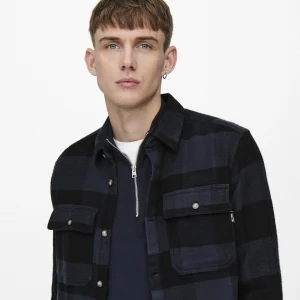 Only & Sons Scott Check Flannel Casual Hemd Herren Dunkelblau – Schwarz 14