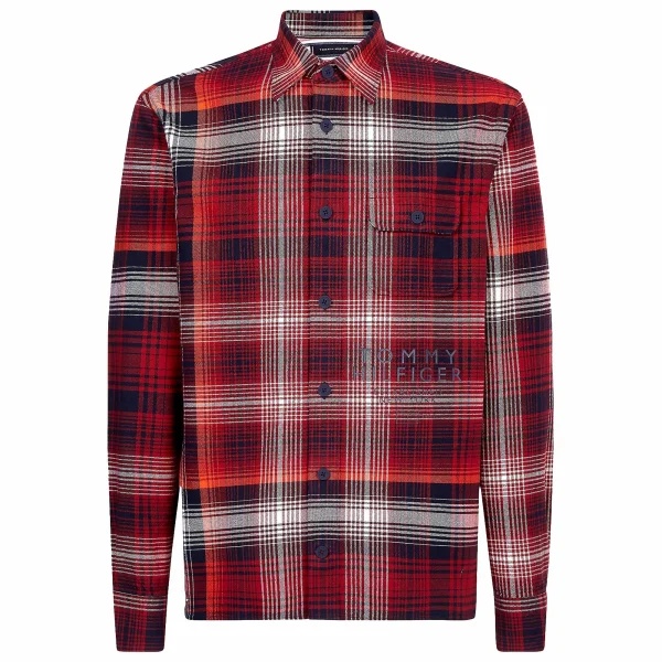 Tommy Hilfiger Shadow Check Casual Hemd Herren Rot – Marine – Weiß 5